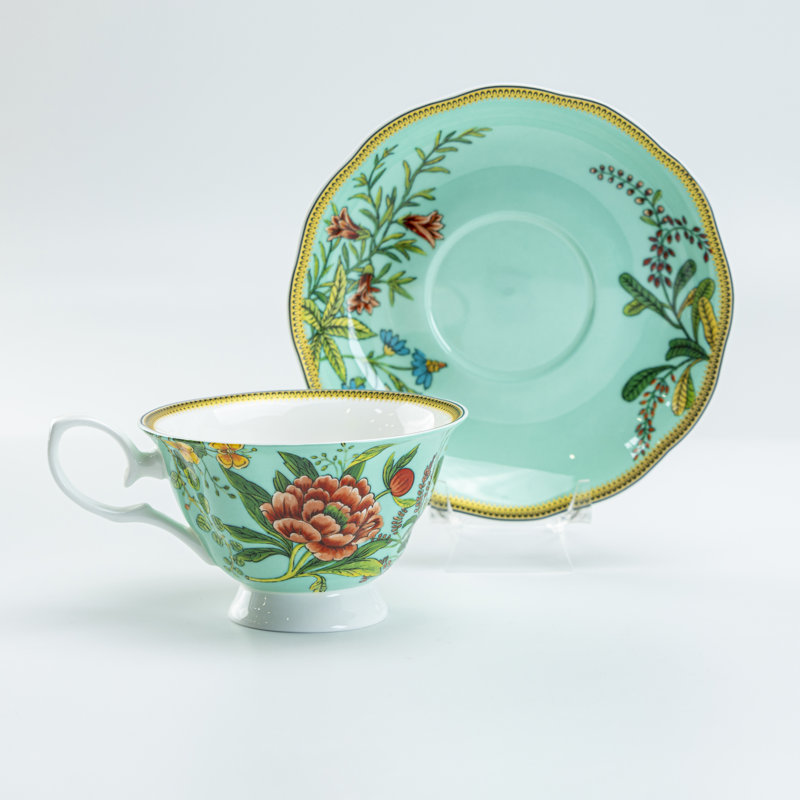 Ensemble de 2 tasses à thé et soucoupes en porcelaine de menthe blanche Dianthus