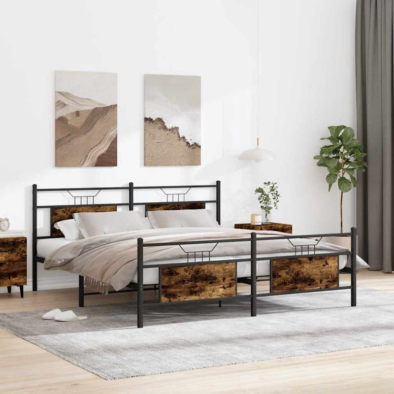 Metal Bed Frame Without Mattress, European Kingsize (160 x 200cm), Smoked Oak