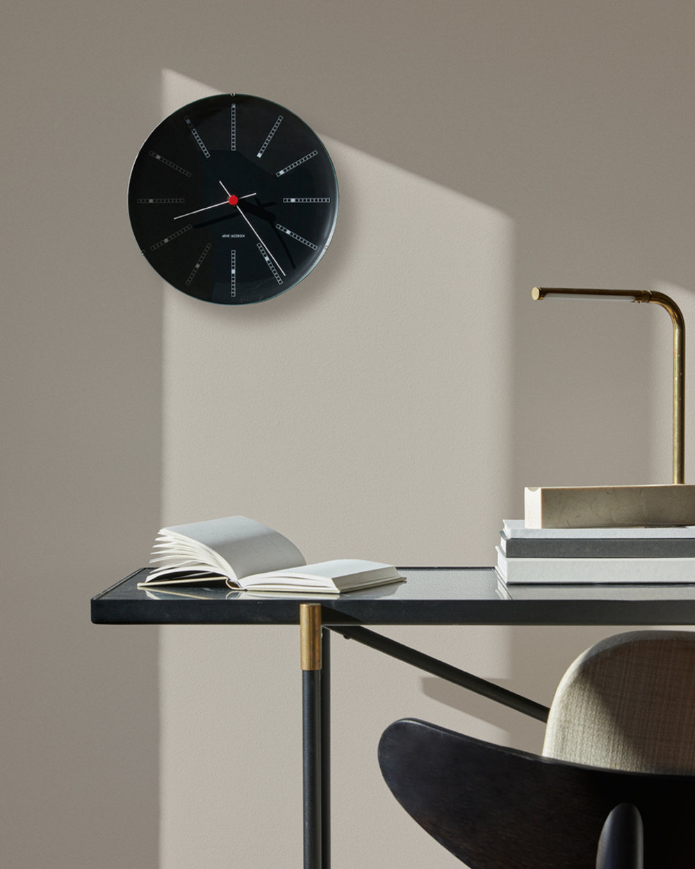 Bankers Metal Wall Clock, Medium, Black/White/Red
