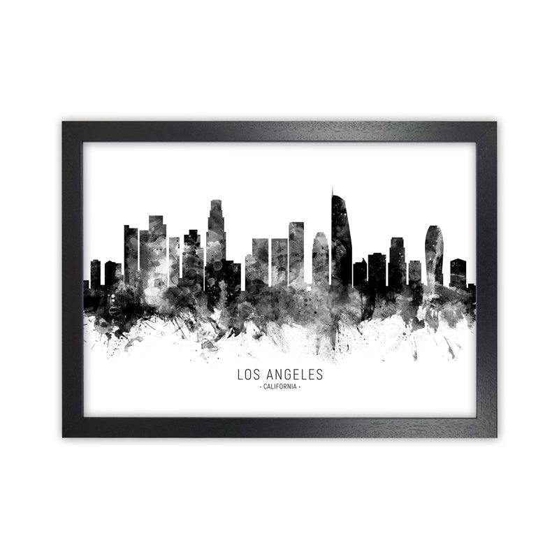 Los Angeles California Skyline Black White City Name by Michael Tompsett - 1 Piece Wall Art, 34cm H x 46cm W x 3cm D