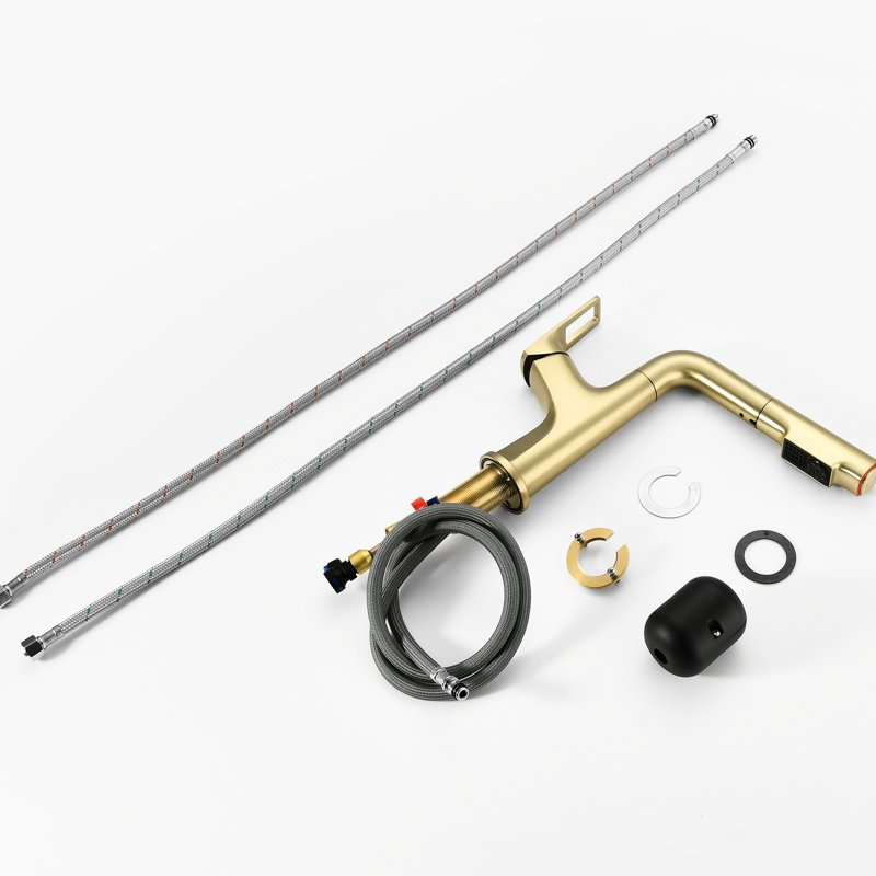 Brushed Gold Bathroom Faucet With 23.6 In Retractable Hose, 3.55 Lift Range And One - Touch Rinse Mode Spout 500000 Cycle Tested Ceramic Cartridge