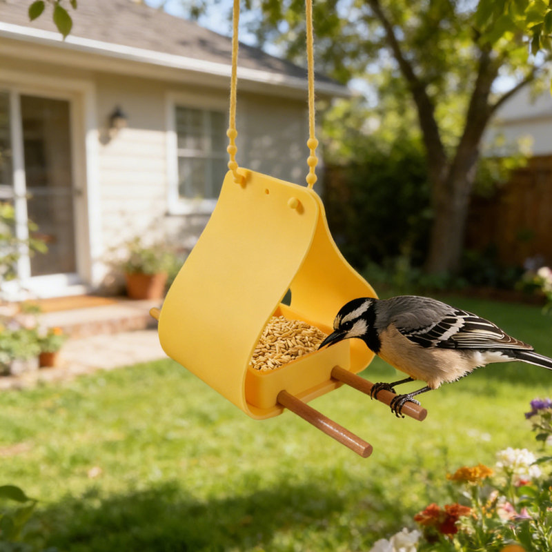 Mangeoire pour animaux avec cage de suspension intégrée, Jaune