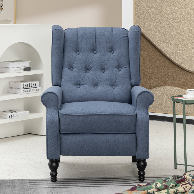 Upholstered Recliner, Blue Polyester