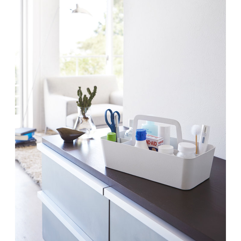 White Steel Large Tool Storage Caddy with Handle