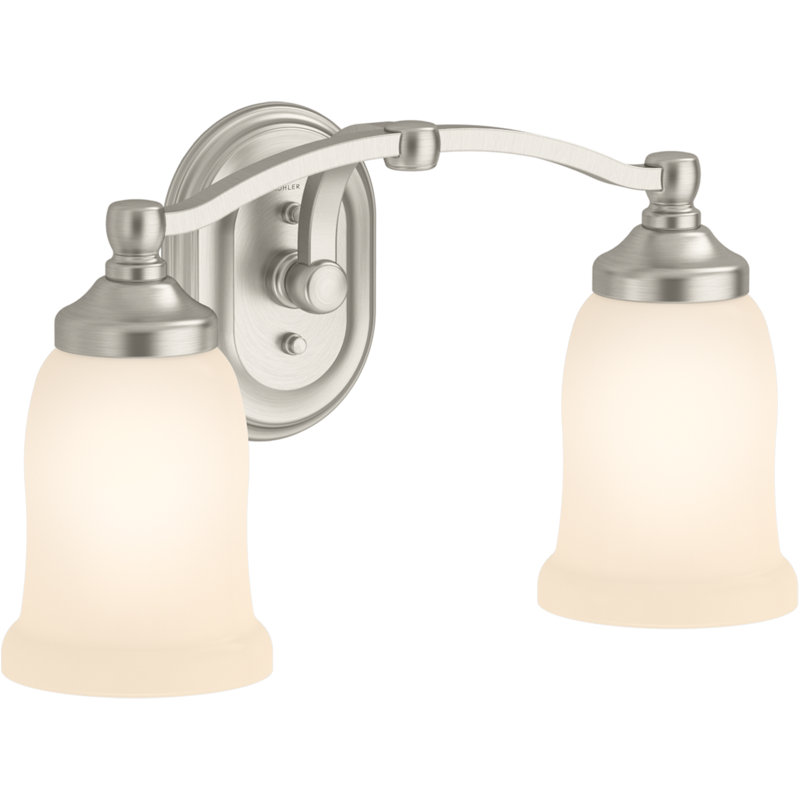 Bancroft 2 Light Indoor Bathroom Vanity Light Fixture, Position Facing Up or Down, UL Listed, Brushed Nickel