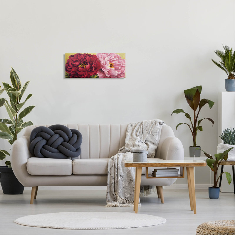Duo de roses rouges et de dahlia, estampe numérique par Nathalie Besson, H 10 po x l 24 po x P 1,5 po