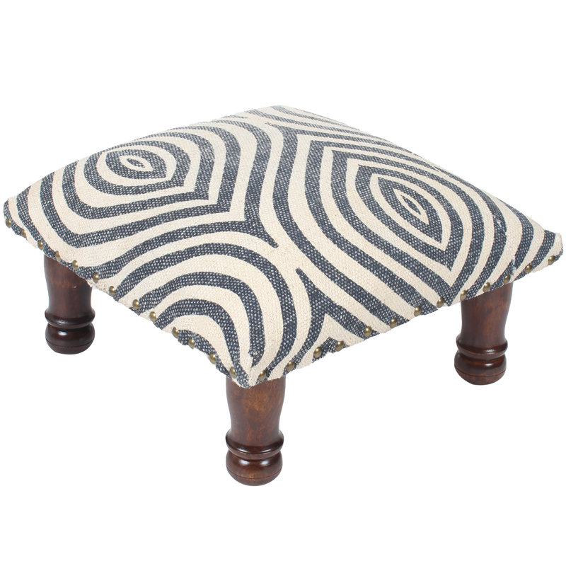 Upholstered Ottoman, White/Navy