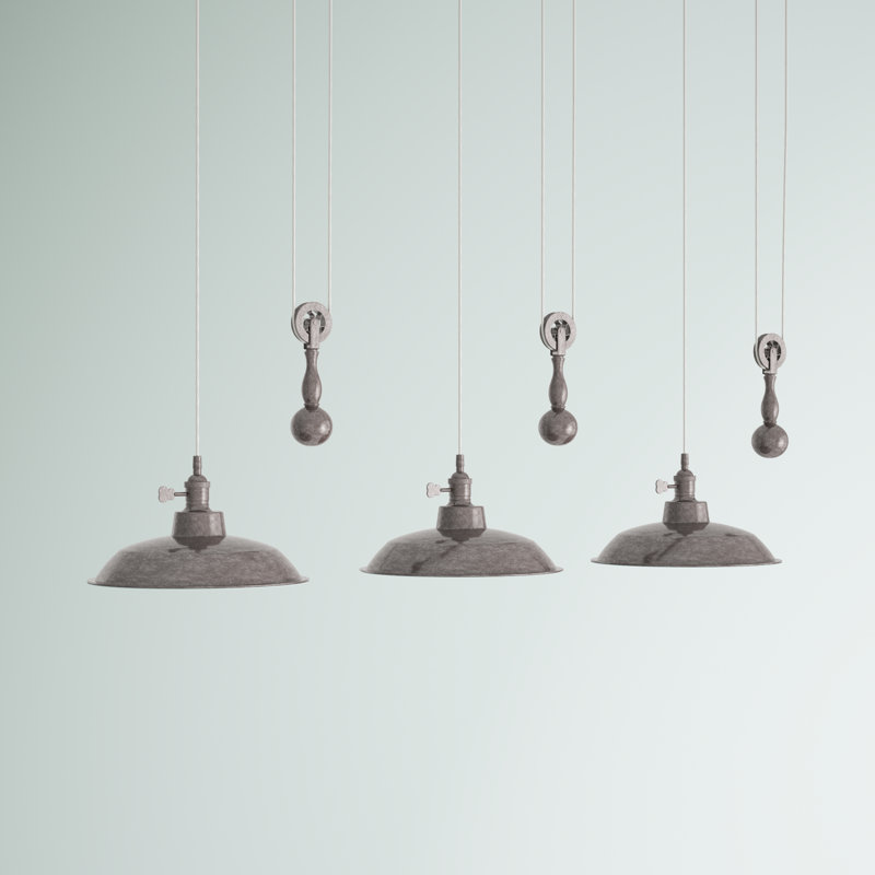Pulley 3 - Light Kitchen Island Pendant, Tarnished Silver