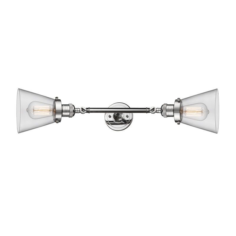 Cone 2 Light Tiltable Bath Vanity Light, 6 Watt Vinage LED Bulb, Polished Chrome, Clear