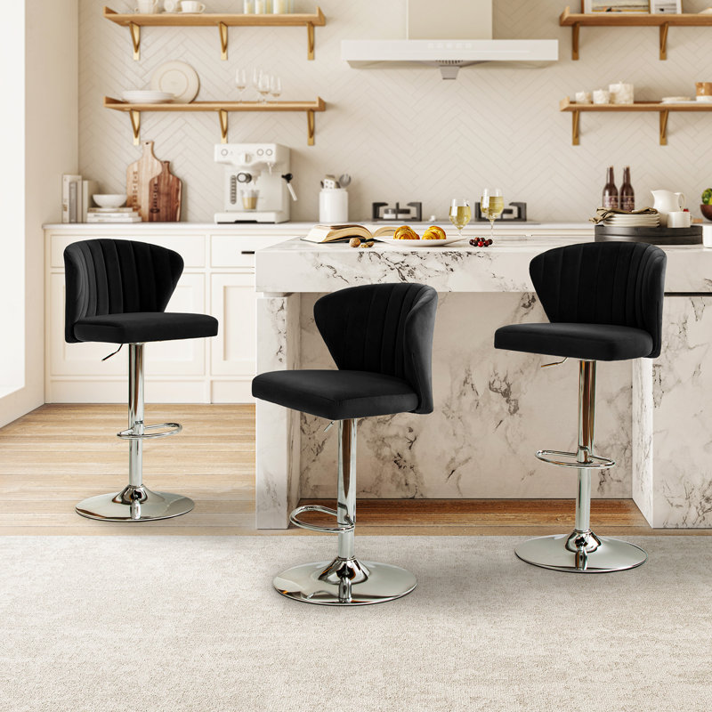 Swivel Upholstered Counter Stool with Metal Frame, Black