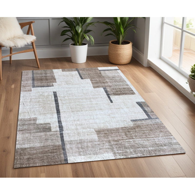 4' X 6' Beige and Brown Abstract Area Rug