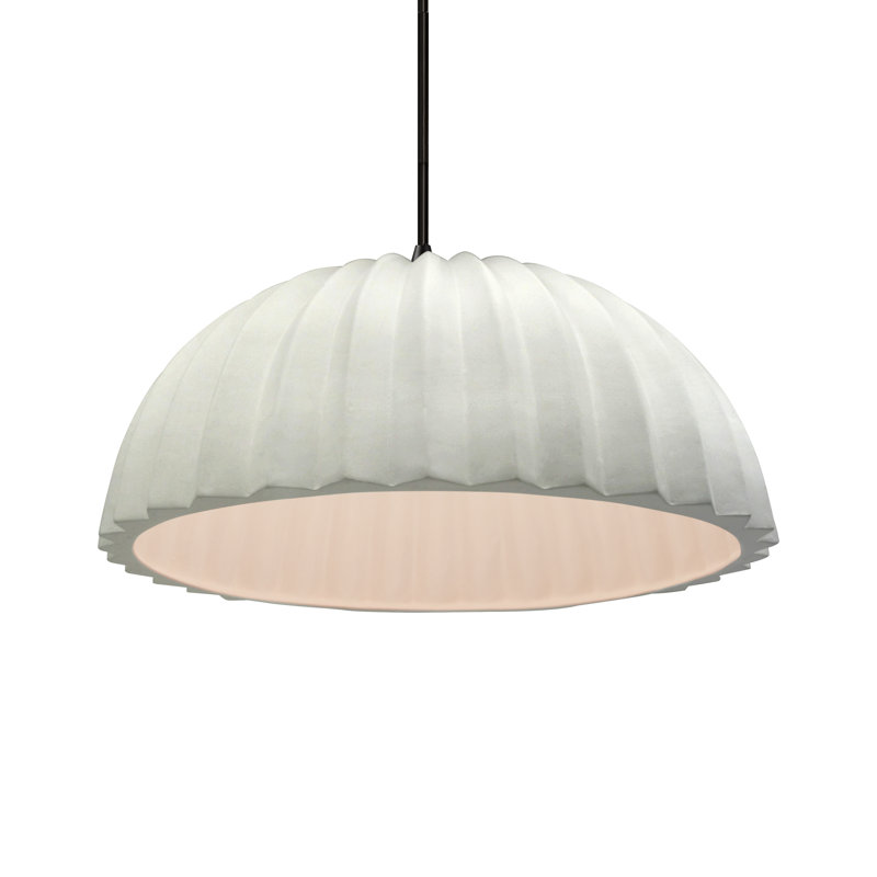 Radiance - Luminaire suspendu dôme plissé 1 lumière - Blanc mat - Noir mat - Ampoule remplaçable - Cordon noir, Blanc mat