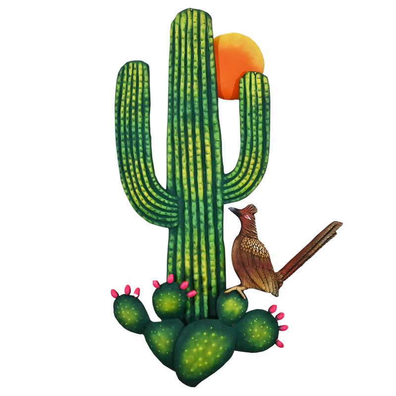 Cactus 3D Nopal et Saguaro avec soleil et Roadrunner en acier de qualité et fibre de verre