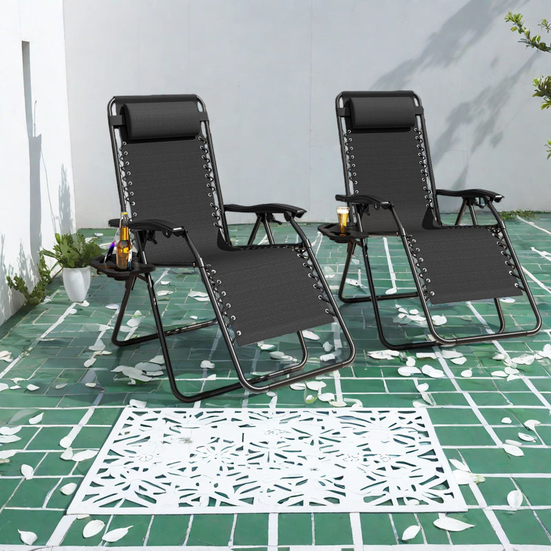 Méridienne moderne, fauteuil inclinable pliable en métal avec plateau pour l'extérieur