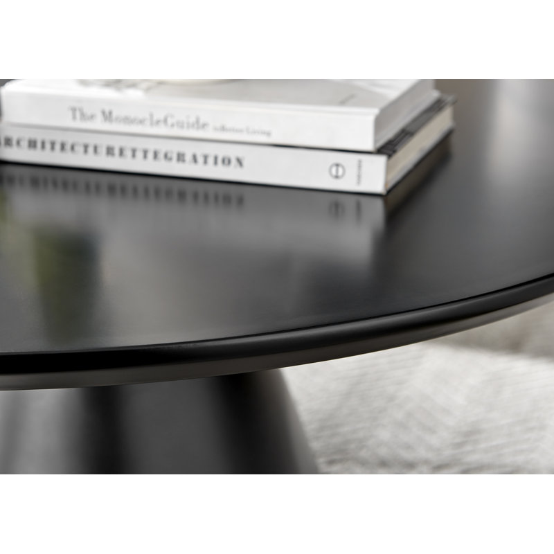 Palm Luxury Pedestal Round Coffee Table, Matte Black Top/Matte Black Base