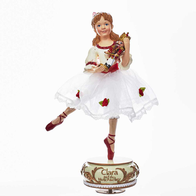 Kurt Adler Wind-Up Musical Tabletop Decor, Clara with Nutcracker from The Nutcracker Suite, 11.5in