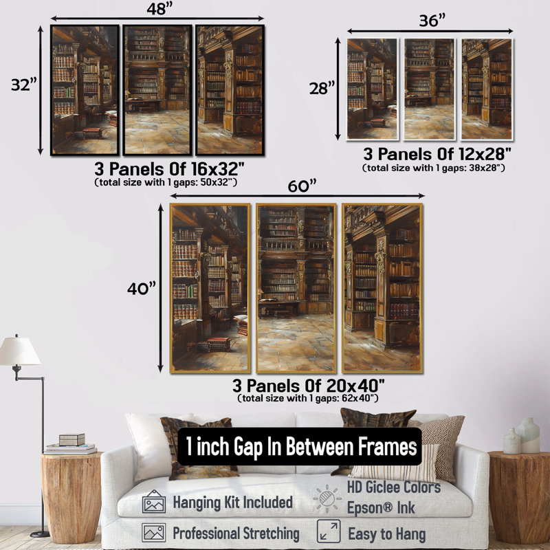 Ensemble d'impressions murales brunes, beige et vintage, H 40 po x l 60 po x P 1 po, Toile avec cadre flottant noir