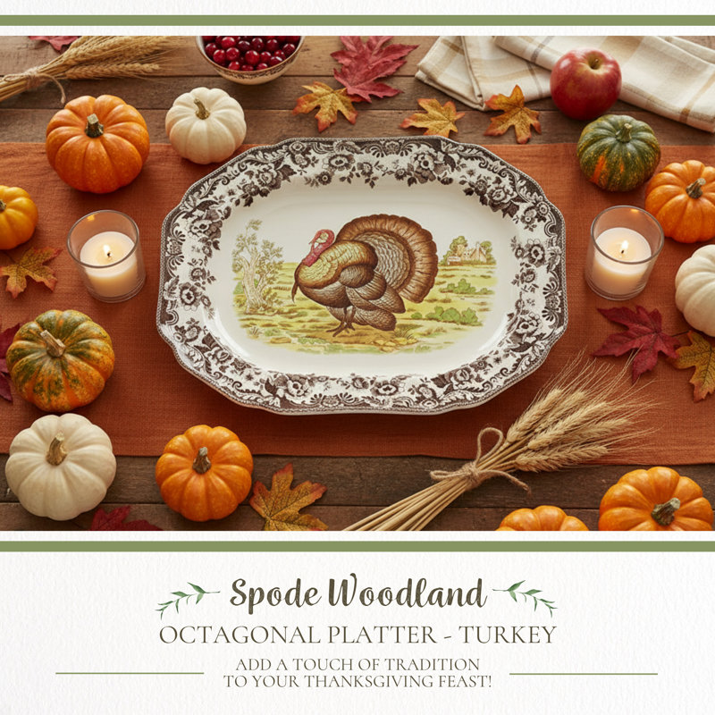 Spode Woodland Turkey Platter 19" Octagl Turkey