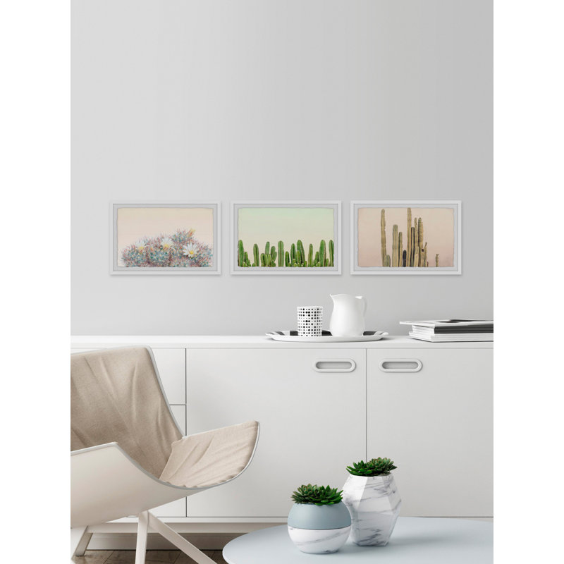«Floral Cactus Triptych», ensemble de 3 impressions encadrées, H 8 po x l 12 po, Bord frangé