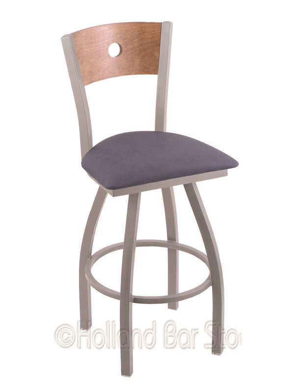 Tabouret de bar pivotant de 36" Lareau, Allante Bleu foncé, Érable moyen, Nickel anodisé