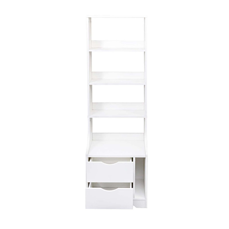 Night Stand with Bookshelf And Drawers, White