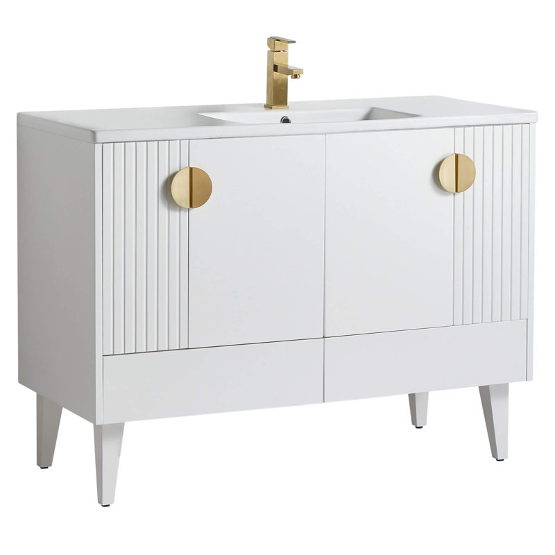 Ensemble de meuble-lavabo simple 48 po Saimah, Blanc mat, Laiton satiné