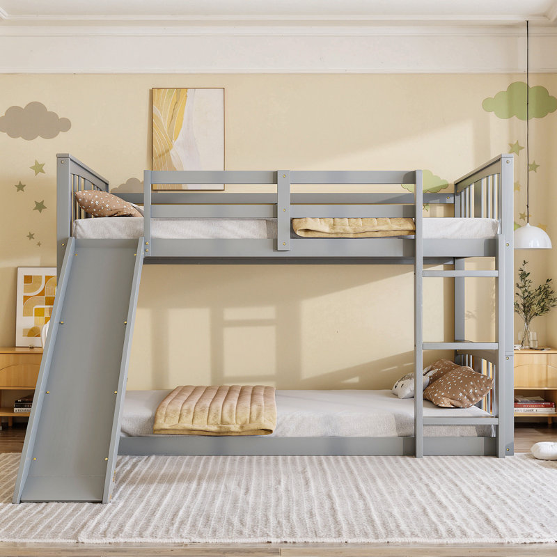 Lit superposé avec glissière et échelle Kisseur, Gris