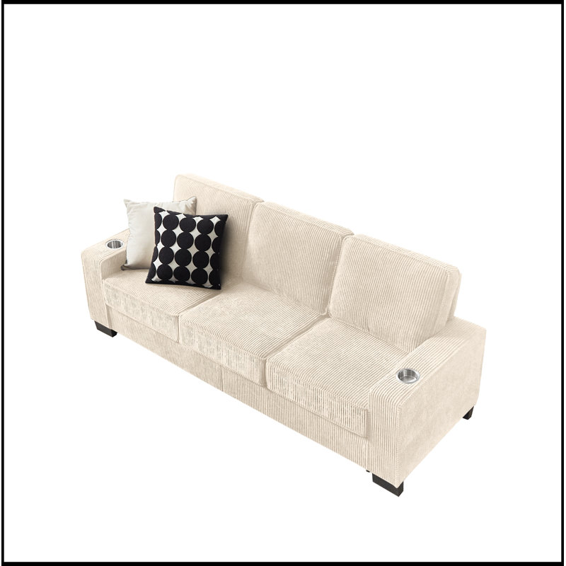 Tissu en velours côtelé Sapir avec porte-gobelets, Beige