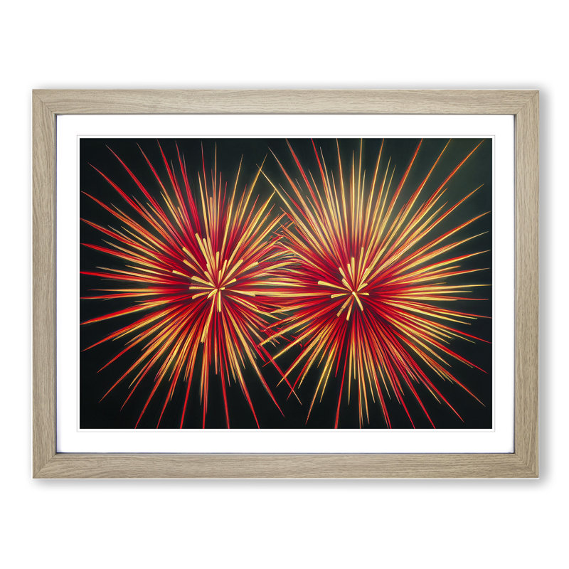Feisty Fireworks - Single Picture Frame Print, 25cm H x 34cm W x 2cm D, Oak