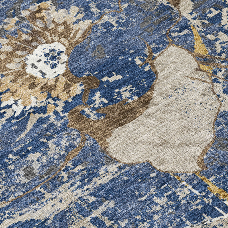 Machine Washable Indoor/Outdoor Chantille ACN2929 Floral Rug, Navy, 9' x 12'