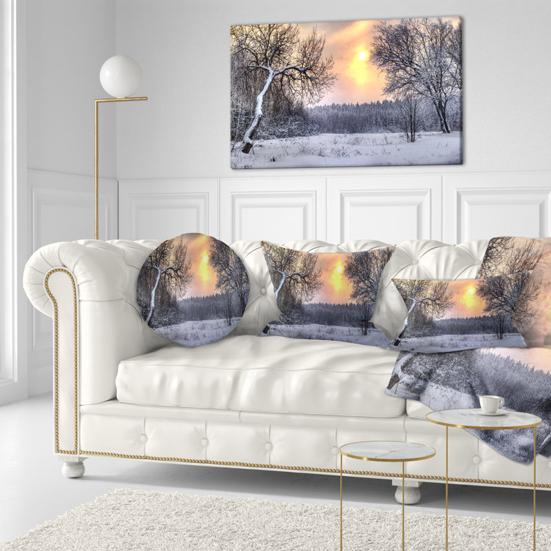 Coussin lombaire imprimé hiver avec soleil