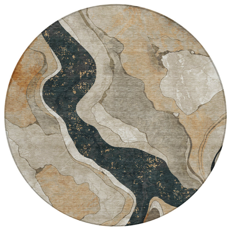Machine Washable Indoor/Outdoor Husby ACN2219 Abstract Rug, Round 8'