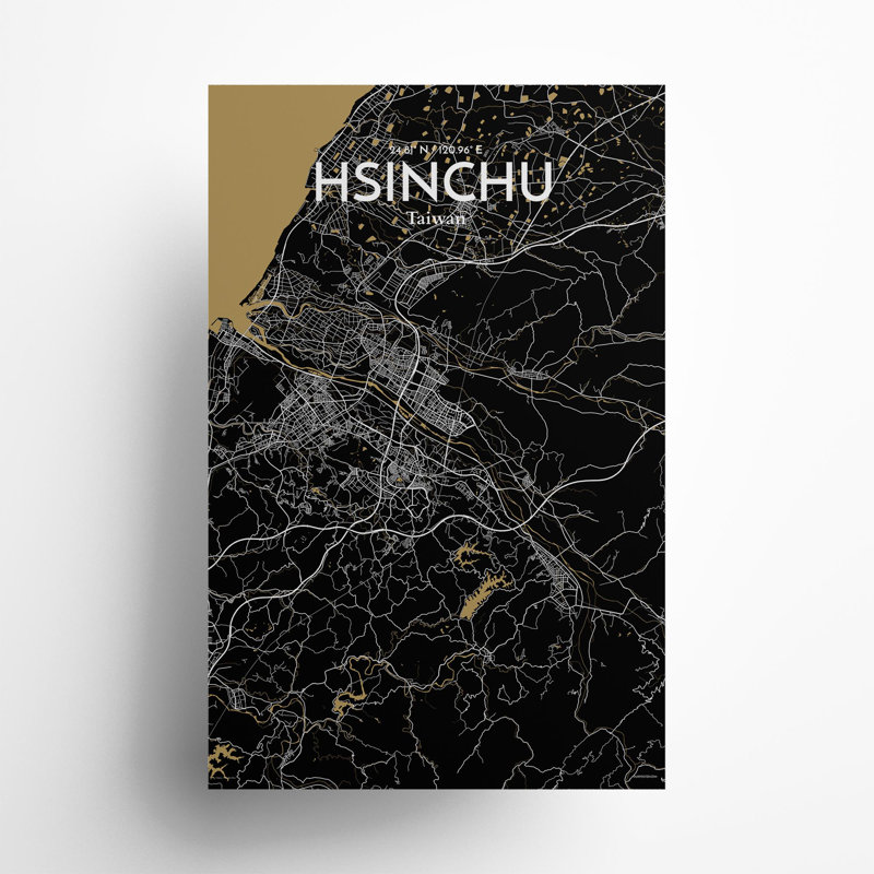 Hsinchu City Map In Luxe - No Frame Print, 17cm H x 11cm W x 0.05cm D