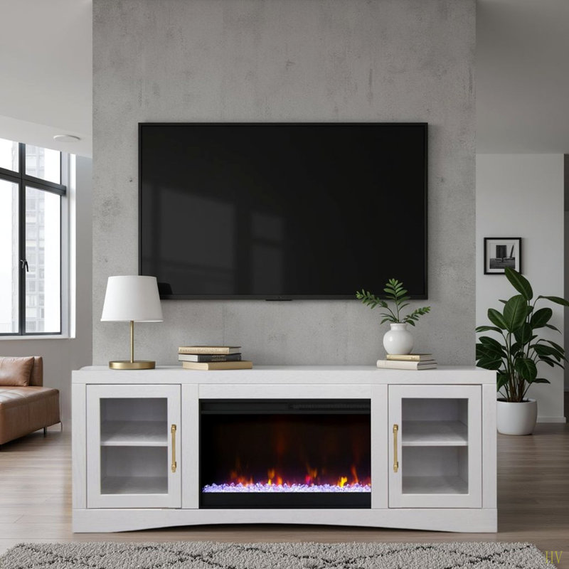 Meuble télé 65 po Heritage pour téléviseur jusqu'à 75 po Heritage, H 26 po x L 65 po x l 17 po, Blanc