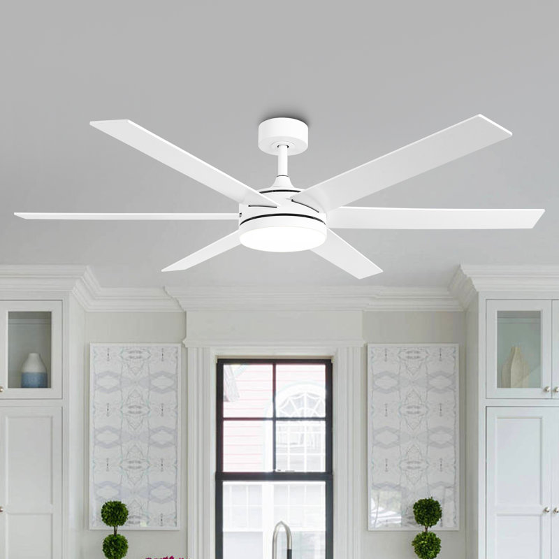 Grand ventilateur de plafond moderne intelligent de 60 po avec lumières DEL 3CCT à intensité variable, moteur CC réversible à 6 vitesses, minuterie, télécommande et contrôle d'apps