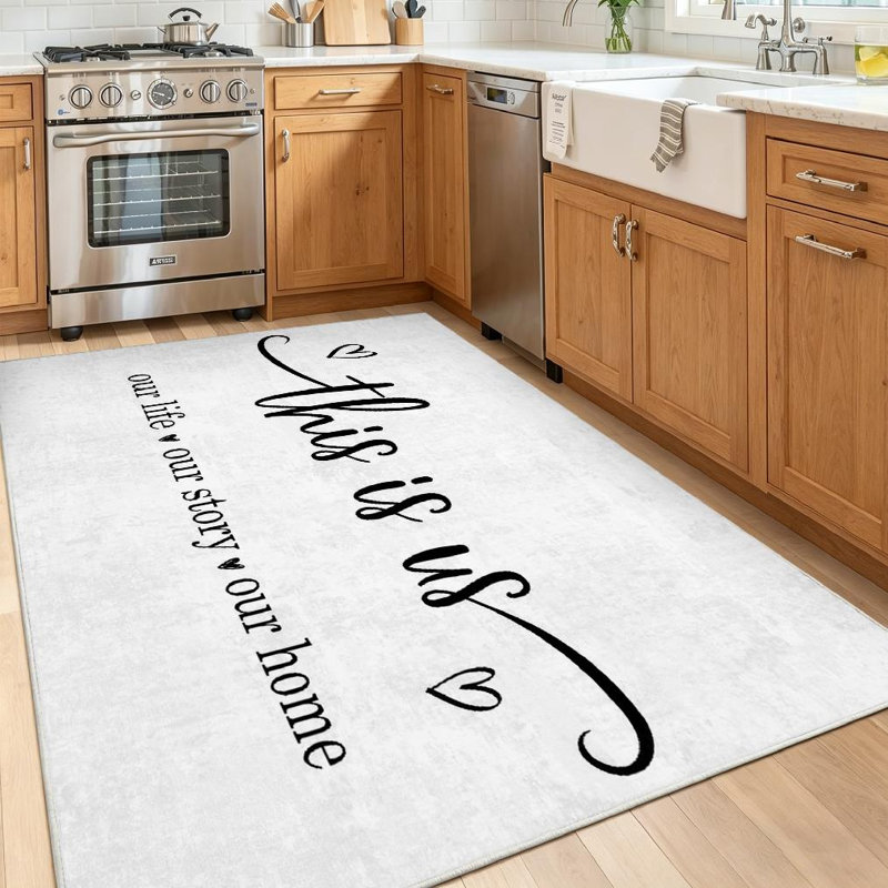 Tapis d'intérieur blanc lavable à la machine Story Home, Rectangle 55 po x 79 po