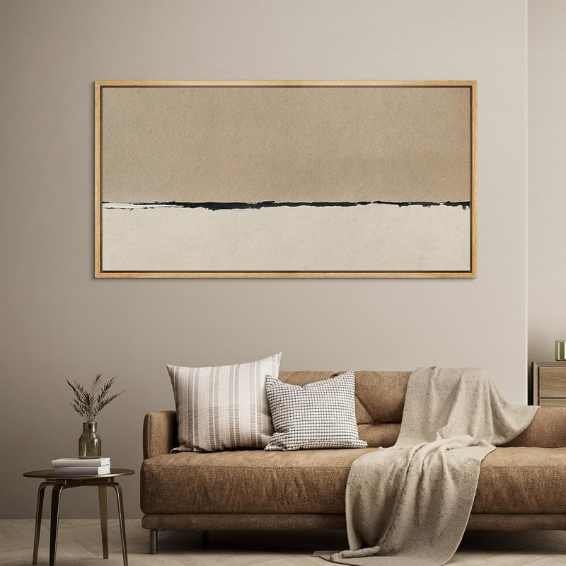 Minimaliste beige et noir, horizon abstrait, rétro, illustrations d'art, décor, H 30 po x l 60 po, Naturel