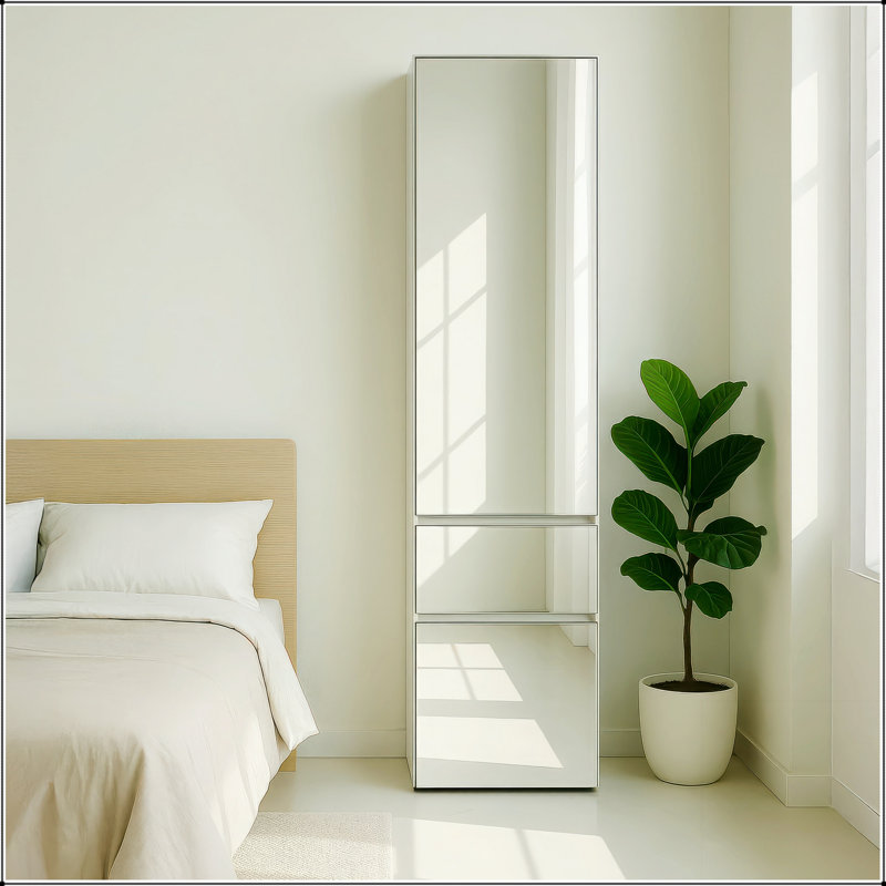 Elise Modular Wood Closet System With Mirror, Customizable Storage Solution For Efficient Organization And Space Utilization.