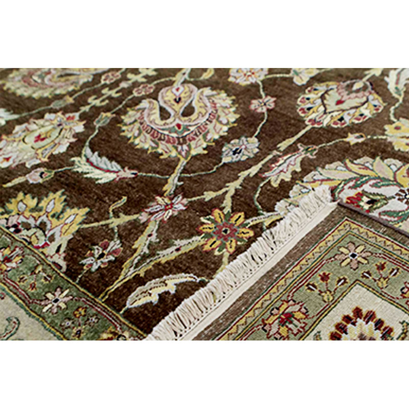 Tapis brun et ivoire de haute qualité noué à la main