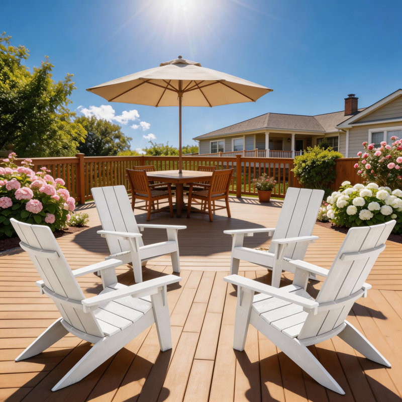 Aurra Set of 4 Modern All Weather Outdoor HIPS Plastic Adirondack Chairs with Cup Holder Oversize Fire pit Chairs, White