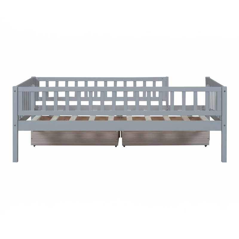 Daybed Wood Bed With Two Drawers, Gray, Twin