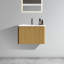 Meuble-lavabo élégant avec texture noyer rayé et lavabo intégré-213116270
