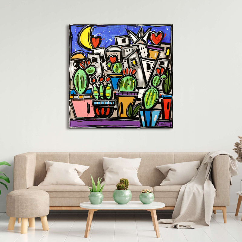 Happy Cactus Garden by Wallas - Wrapped Canvas Print, 70cm H x 70cm W