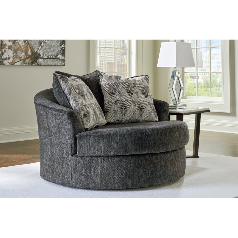 Black Leather Swivel Accent Chair with Metal Base