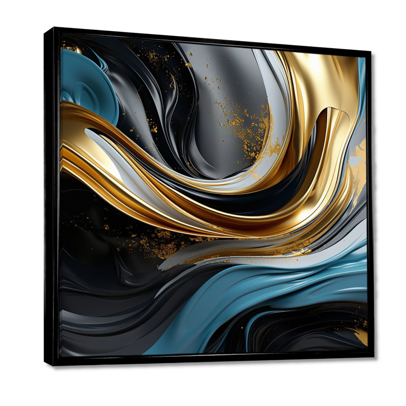 «Golden Stream», impression d'art mural, Toile avec cadre flottant noir, H 16 po x l 16 po x P 1 po