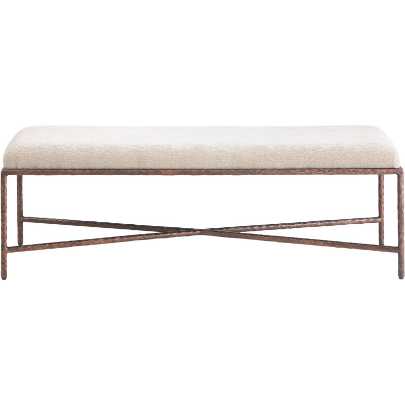 Iyania Chenille Fabric Bench, Beige Chenille Fabric, Bronze