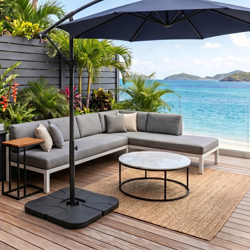 Support pour parasol 4 pièces à remplir en plastique PEHD robuste, résistant aux intempéries et empilable avec poignées cachées pour parasols en porte-à-faux 4 pièces