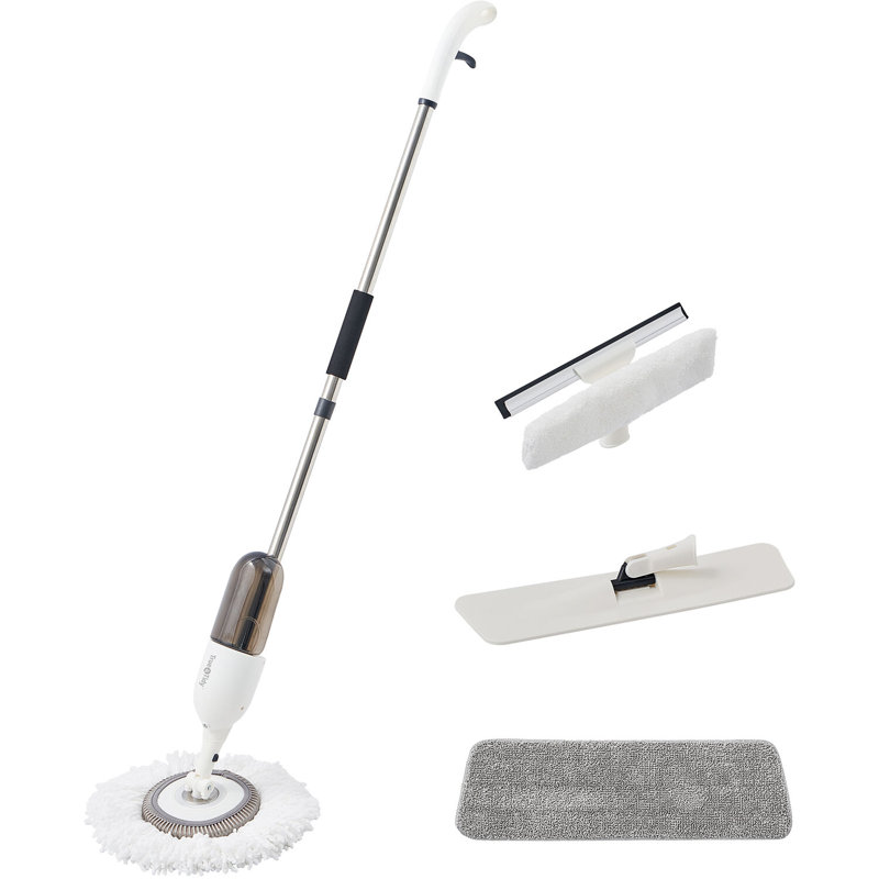 Clean Everywhere Spray Mop Kit with 360-Degree Swivel Head and Window Squeegee, White