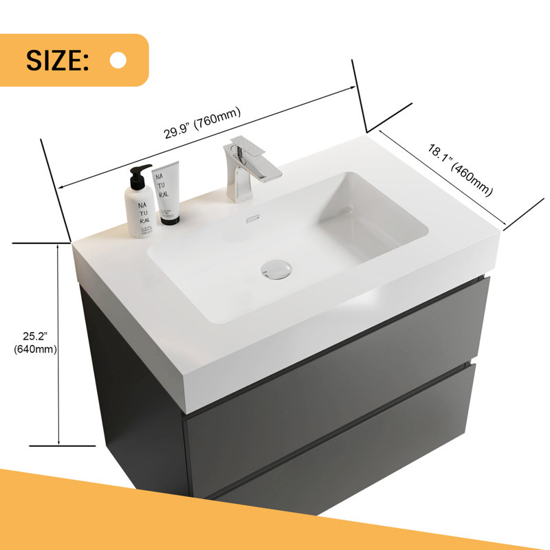 29.9'' Single Bathroom Vanity with Resin Top, Gray