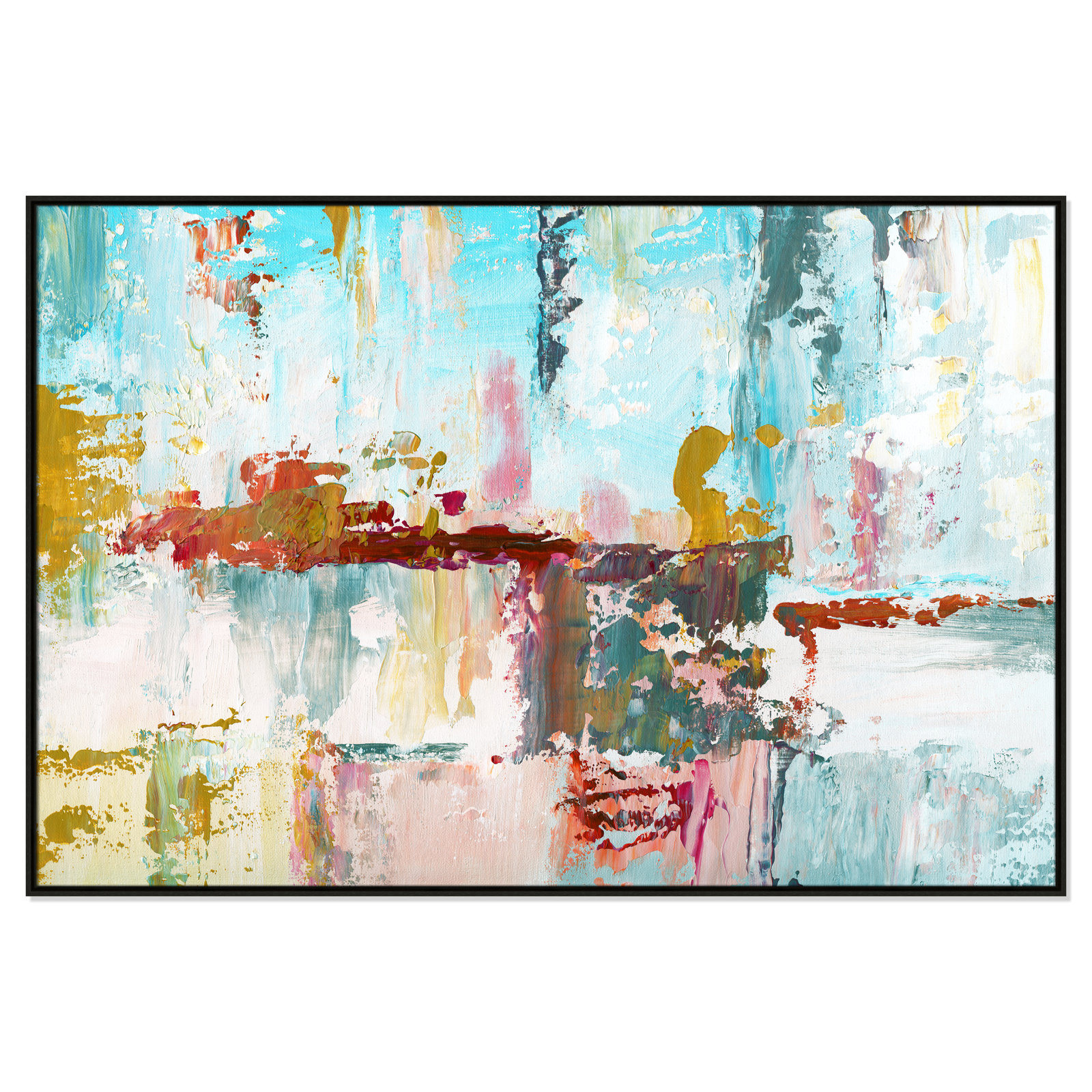 Color Block Splash by Nan - Floater Frame Print on Canvas, 41.5" H x 61.5" W x 2" D, Espresso